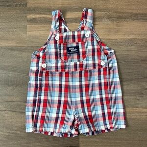 Vintage 90s Y2K Baby B'Gosh Toddler Plaid Shortalls Blue & Red Size 18 Months